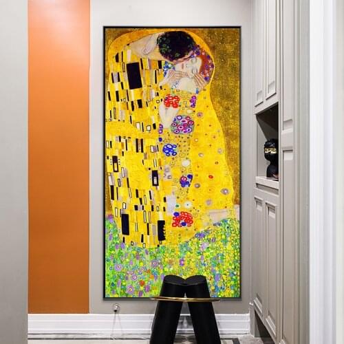 Classic Artist Gustav Klimt Kiss Abstract Oil Painting on Canvas Reproduction Painting Modern Art Wall Pictures for Living Room