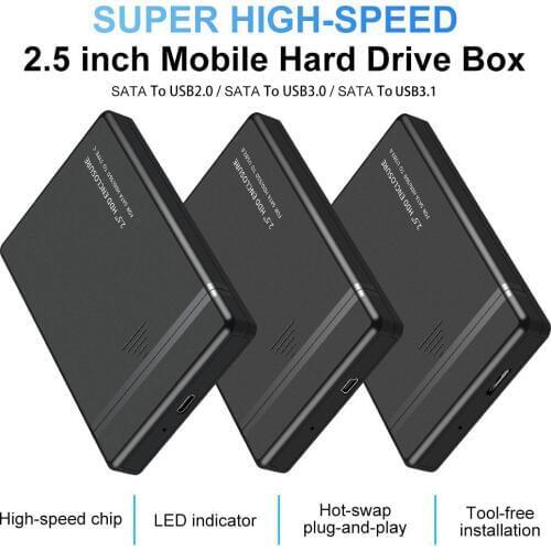 2.5 inch USB2.0/USB3.0/USB3.1 SATA HDD SSD Enclosure Box 5bps Hard Drive Disk Box Mobile External Case for Laptop Notebook PC