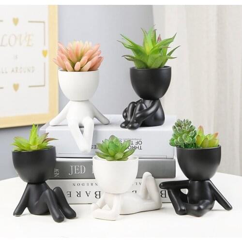 Nordic Creative Ceramic Succulent Plant Potted Creative Humanoid Ornaments Office Decoration Model Potted Cute Gift Flower Pot