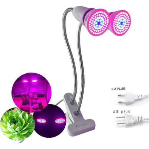 Dual Head 72 LED Plant flower Grow Light Lamp growth E27 Desk Clip Holder For vegetable indoor greenhouse Hydro Veg