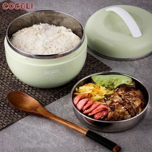 900ml/1200ml Lunch Box for kids Leakproof Thermal Insulation Stainless Steel Bento Box Round Sealed Food Container Storage Box