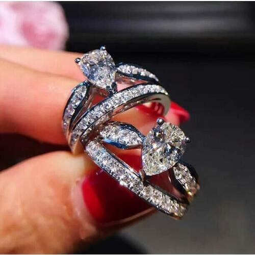 Fashion Engagement Heart Zircon Ring For Women Female Double Rings Set Ladies Lover Wedding Jewelry Party
