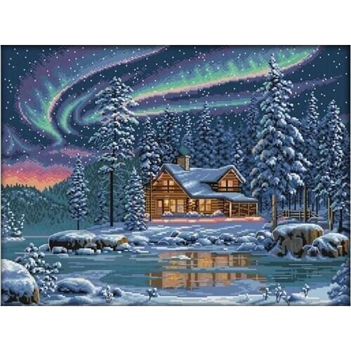 The Aurora Borealis Counted Cross Stitch Kits Printed Fabric Embroidery Needlework Sets 11CT 14CT DIY Home Decor Canvas Painting