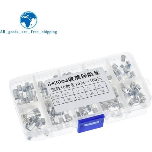 TZT 5*20 Fast Quick Blow Glass Tube Assortment Kit, 5x20MM, 0.2A,0.5A 1A 2A 3A 5A 8A 10A 15A 20A/250V+ Box