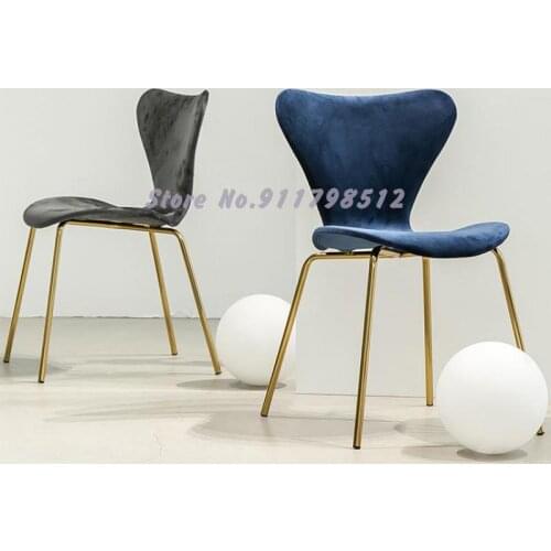 Nordic light luxury golden velvet fabric dining chair net red ins makeup chair metal fashion simple stool backrest