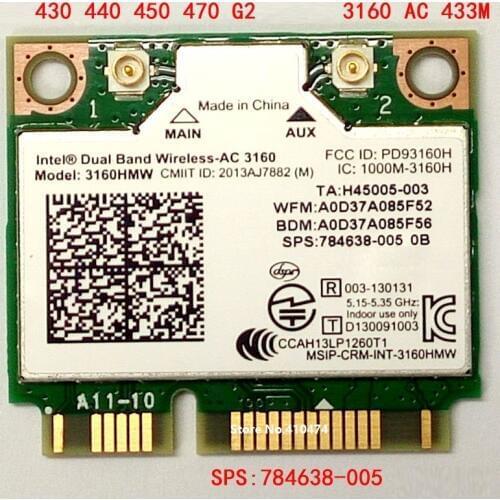 New For Intel Dual Band Wireless AC 3160 3160HMW Half Mini PCI-E Wifi For Bluetooth 4.0 Wireless Card For HP SPS 784638-005