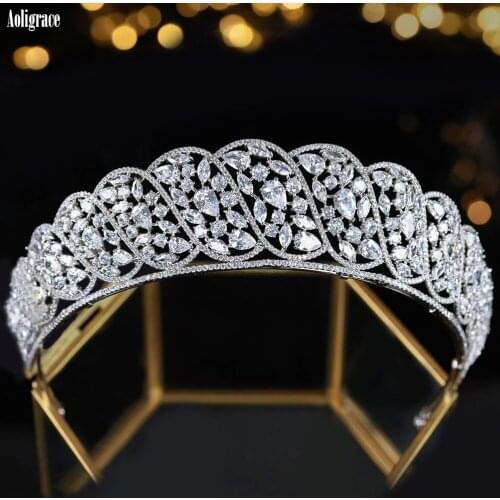 Cubic Zirconia Wedding Bridal CZ Zircon Tiaras and Crowns Sweet 16 Quinceanera Pageant Birthday Headpiece Party Hair Accessories