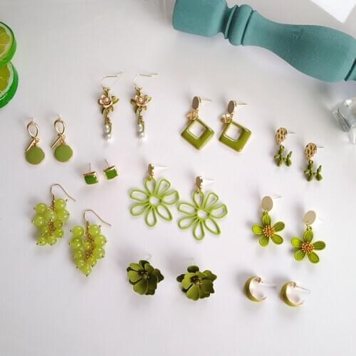 New 2020 Summer Green Stylish Geometric Korean Earrings For Women Hanging Dangle Earrings Drop Earing Modern Female Jewelry Gift