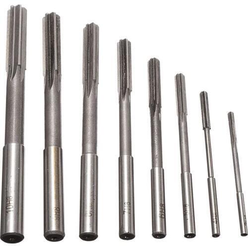 SHGO HOT-8pcs/set HSS H7 Machine Reamer Straight Shank Chucking Reamers Set Cutter Tool 3/4/5/6/7/8/9/10mm