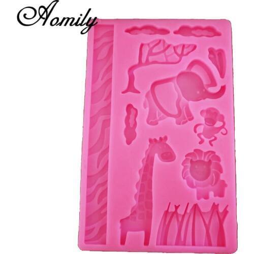 Aomily Elephant Lion Giraffe Monkey Shaped Silicone Soap Candy Fondant Chocolate Mould Silicone Chocolate Cookies Cake DIY Mold