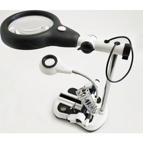 Plug-in Lighted Repairing Help Soldering Magnifying Glass with LED Light Clip Maintenance Desk Magnifier 2.5x 6x 5x 10x Loupe