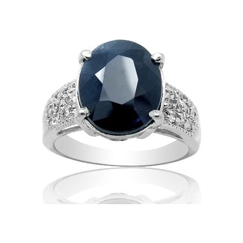 CoLife Jewelry Classic Gemstone Ring 100% Natural Black Sapphire Ring 925 Silver Sapphire Jewelry Anniversary Gift for Woman