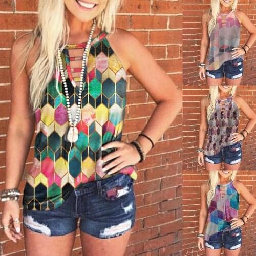 Large size womens clothing summer 2021 new Lingge digital printing fashion womens round neck vest T-shirt vest womens top