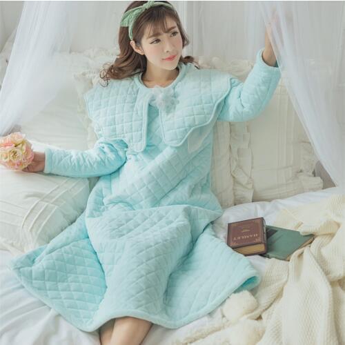 Winter Nightgown Women Sleepwear Cotton Nightgown Thickened Long Nightgown Vintage Priness Nightdress Sleepwear Warm HighQuality
