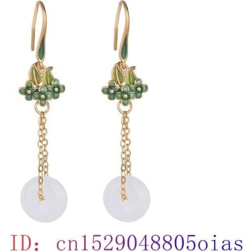 White Jade Doughnut Earrings Zircon Fashion Jewelry Gemstone 925 Silver Chalcedony Women Crystal Agate Natural Amulet Charm