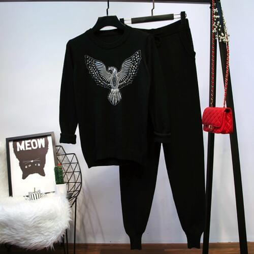 Amolapha Women Hangmade Beading Embroidery Knitted Jumper Tops+Pants 2PCS Sets Loose Knit Pullover Tops+Trousers Clothing Sets