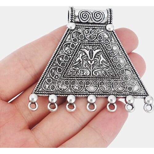 1pcs Antique Charms Large Pendant Connnector Embossed Flower Ethnic Pattern For Necklace Jewelry Making Findings 65x58mm