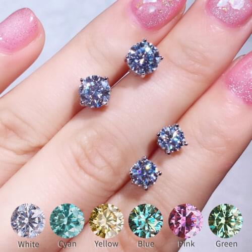 Real Moissanite Earring Jewelry DF VVS1 Simple four claws 0.5ct 1.0ct 925 Silver 4 Prong Round Studs Earrings
