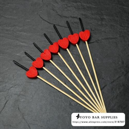 100pcs Bar set 9cm Red long heart cocktail label olive Martini Fruit label