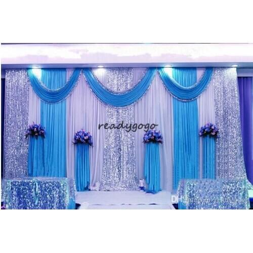 3m*6m ice silk wedding backdrop swag Party Curtain Celebration Stage Performance Background Drape With Beads Sequins Edge