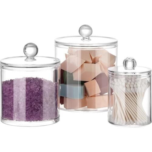 3PCS/set Storage Box Bathroom Organizer Cosmetic Storage Box Acrylic Clear Jar Cotton Ball Qtip Holder Canisters with Lids