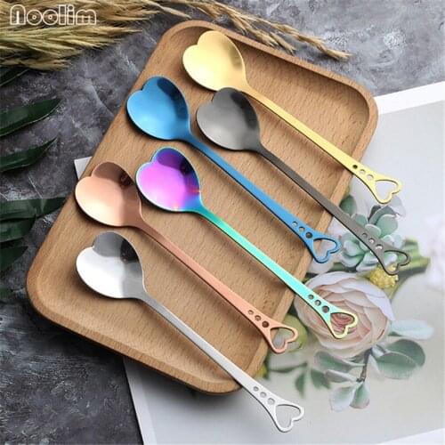 6Pcs/Lot Stainless Steel Heart Shape Dessert Sugar Stirring Spoons Teaspoons Golden Coffee Cake Spoons Kitchen Dinnerware Set