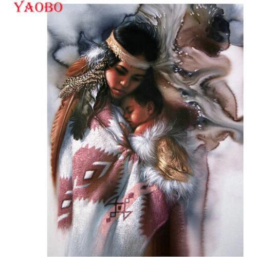 Full Square/Round Drill 5D DIY Diamond Painting Indian Mother and son pattern 3D Rhinestone Embroidery Cross Stitch Mosaic Kit