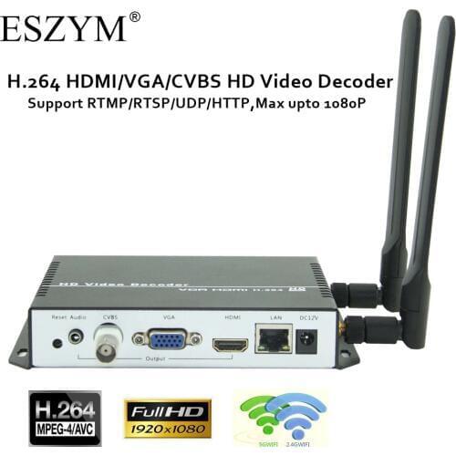 ESZYM H.264/AVC Wireless Video Decoder with HDMI&VGAI&CVBS output support RTMP/HTTP/RTP/UDP/RTSP/HLS/FLV/M3U8