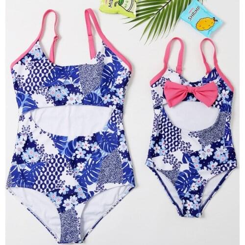 One-Piece Mother Daughter Bath Suits Beach Mommy and Me Swimsuit Mom & Baby Swimwear Women Girls Matching Bikini Dresses Clothes