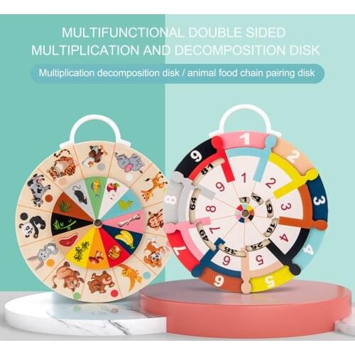 Wood Math Toy Multiplication Decomposition Disk Animal Food Chain Pairing Double-sided Toys for Children Early Educational Gift