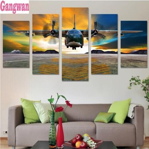 Diy diamond painting rhinestone mosaic 5 Pcs Airplane Fly Sunset Paintings Jet Aircraft Cross stitch 5d embroidery kits full art