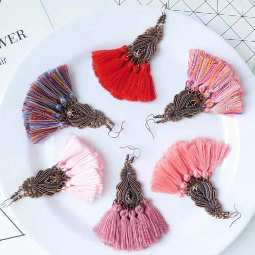 HC сережки необычные Cotton Tassel Long Hanging Earrings серьги висячие серьги Vintage Dangle Earrings for Women Fashion Jewelry