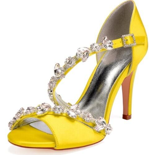 Elegant lady thin high heels satin evening dress shoes crystal sandals bridal wedding party prom night pumps color covered heel