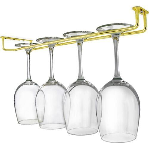 Hot 16'' Wine Glass Rack Single Row Bar Glass Holder Home Kitchen Bar Under Cabinet Hanging Wine Cup Stemware Storage Rack Shelf