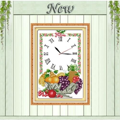 Fruit grapes apples clock paintings counted printed on canvas DMC 14CT 11CT Chinese Cross Stitch Needlework Sets Embroidery kits