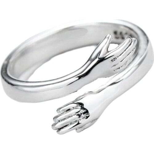 Hug Ring Opening Silver Womens Split 925 Sterling Silver Vintage Style Electric Degree White Steel Ring