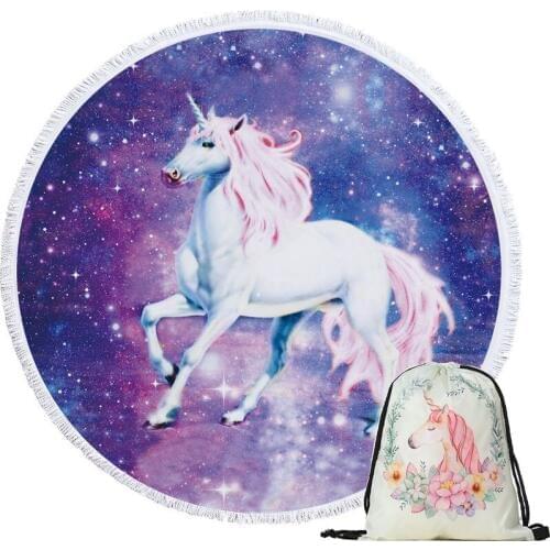 Unicorn Summer Round Beach Towels With Drawstring Storage Bag Thick Bath Shower Towel Yoga Circle Mat Bikini Cover toalla playa