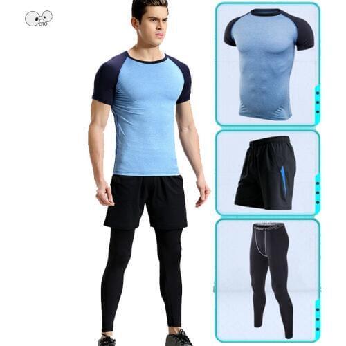 3PCS Mens Quick Dry Sports Running Suits 2019 New Compression Fitness Sets Clothes Joggers Training Gym Tracksuits Sportswear