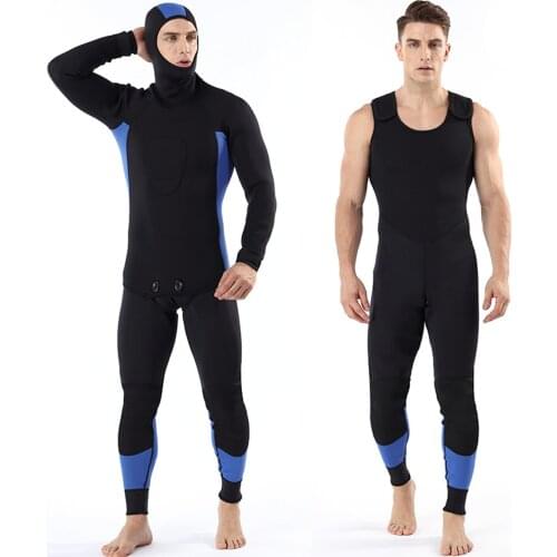 Men 3mm Neoprene Swim Wetsuits 2-Piece Hooded Long Sleeve Diving Suit for Scuba Snorkel Spearfishing Surfing Jumpsuit Swimsuit