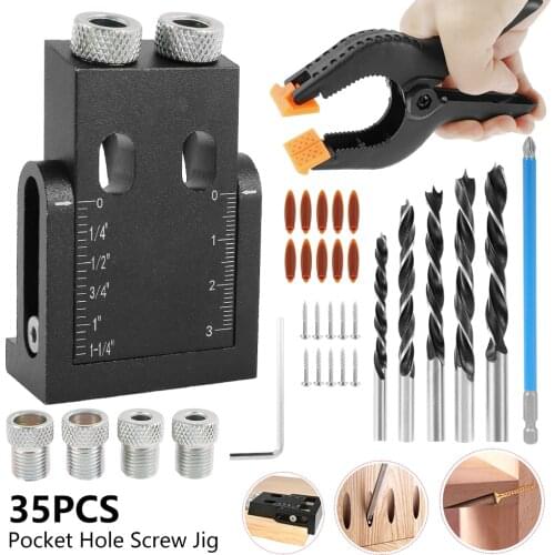 35pcs Woodworking Oblique Hole Locator Pocket Hole Locator Drill Bit 15 Degree Angle Drill Guide Set Hole Puncher DIY Wood Tools