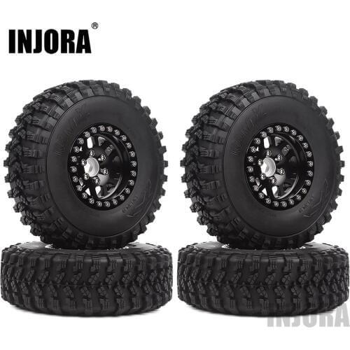 INJORA 4Pcs 1.9 Beadlock Wheel Tire Rim Set for 1/10 RC Crawler Axial SCX10 90046 D90 MST