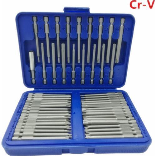 Julydream 50PC Extra Long Bit Set 75mm Long Cr-V Quick Release Screwdriver Bit Holder Security Bit Set Torx Hex Pozidrive Bit