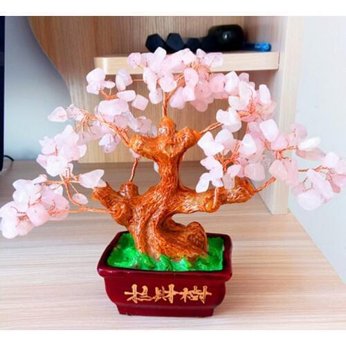 Natural crystal craft tree , the lucky feng shui tree as the mascot, bring in wealth and treasure fortune tree pink