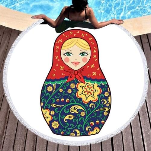 Novelty Gift Russian Doll Matryoshka Dolls Flower Pattern Large Round Spa Surfing Swim Bath Beach Towel Blanket Free shipping