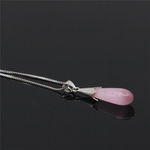 New Style Pink Droplet Shape Opal Cats Eye beads Pendant Necklace Women Christmas Birthday Gift Jewelry Accessories 18inch M338