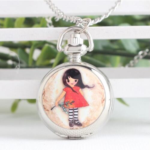 Wholesale 10 PCS Fashion quartz enamel girl design Childrens birthday present Necklace pocket watches