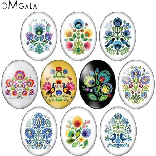 Simplicity Folk Flowers Patterns Mixed 13x18mm/18x25mm/30x40mm Oval photo glass cabochon flat back Making findings