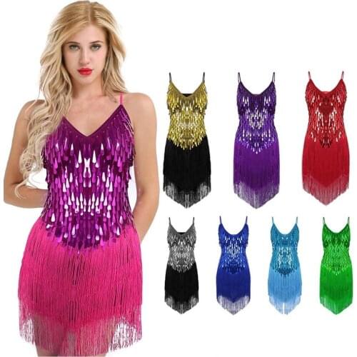 Vintage 1920s Great Gatsby Flapper Dress Sexy V-Neck Backless Strap Dance Dress Costumes Shimmer Mini Fringed Sequin Dress