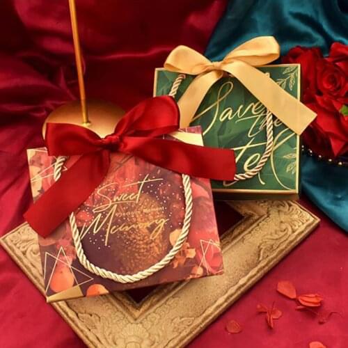 10/20/50pcs European Style Printed Candy Gift Bag With Handle Christmas Birthday Party Supplies Wedding Favors Box for Guests