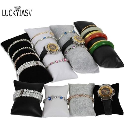 Wholesale Jewelry Pillow Stand Velvet PU Leather Holder Organizer Bracelet Case Bangle Anklet Watch Display Photography Prop